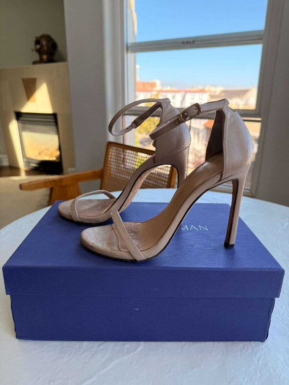 Stuart Weitzman Nudist 110 Sandal in Adobe Nappa, Size 5, with Box